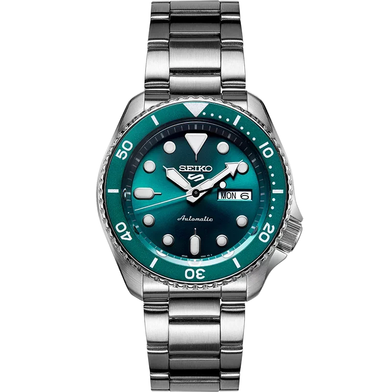 SEIKO 5 Sports SRPD61K1 Men's Automatic Watch 42.5mm Green Sunburst Rotating Bezel Stainless Steel Bracelet 100M Waterproof