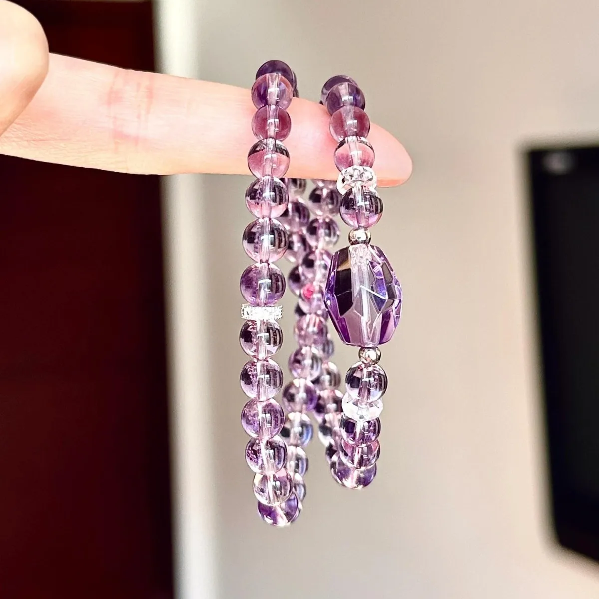 

Браслет с двойной петлей из натурального болевианского аметиста, граненый браслет-ниша с произвольным аметистом