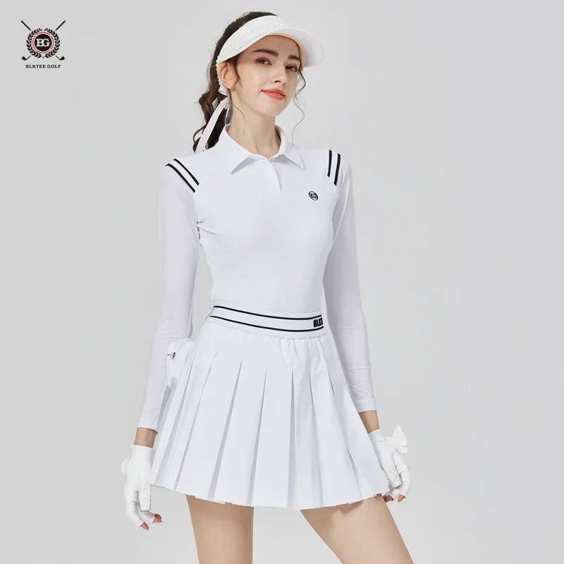 25 New BG Golf Clothing Women's Long-sleeved T-shirt Ice Silk Sunscren Polo Shirt Top Pleated Skirt Sports Jersey Golf Outfits