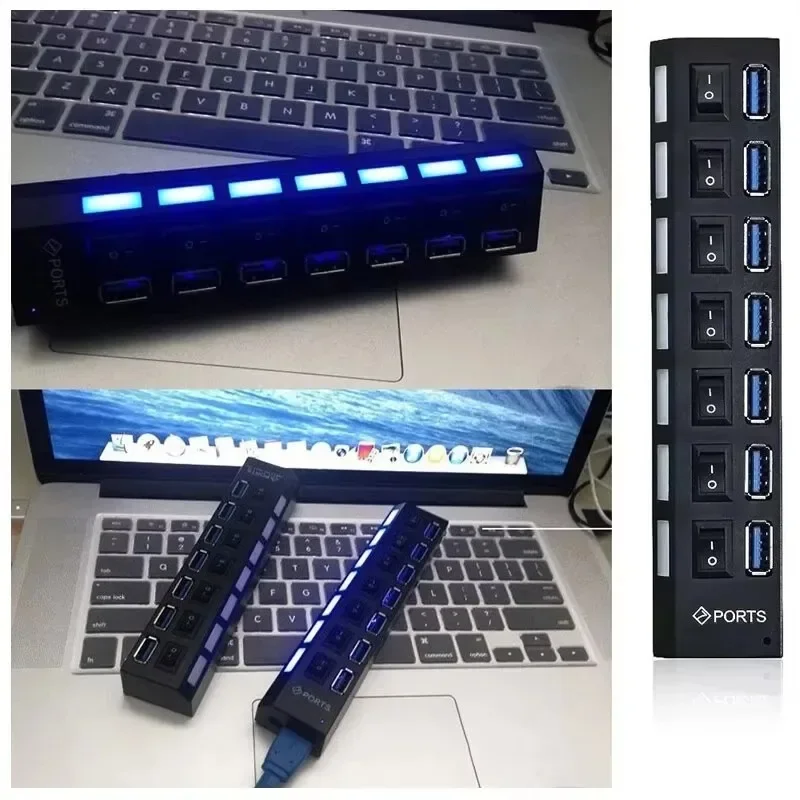 

Расширительный концентратор-переключатель 7-портовый концентратор USB2.0 Компьютерный концентратор-удлинитель USB One Drag Seven USB2.0 Сплиттер ПК Ноутбук Настольный компьютер