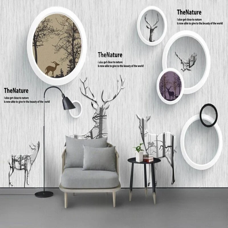 

Customized background wall for bedroom home decoration with a new modern and simple three-dimensional circle of forest deer