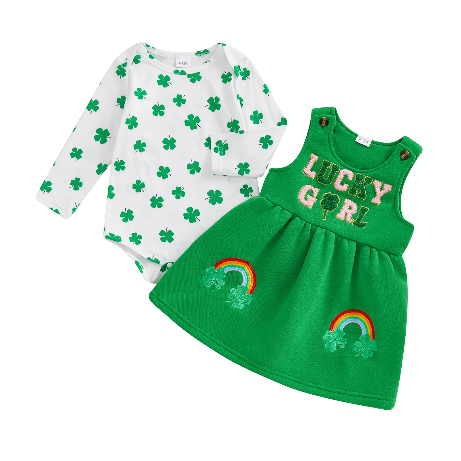 

Adorable Baby Boy Irish Clothing Set with Lucky Clover Print Romper and Embroidered Dress - 2 Piece Outfit for St Patrick s Day