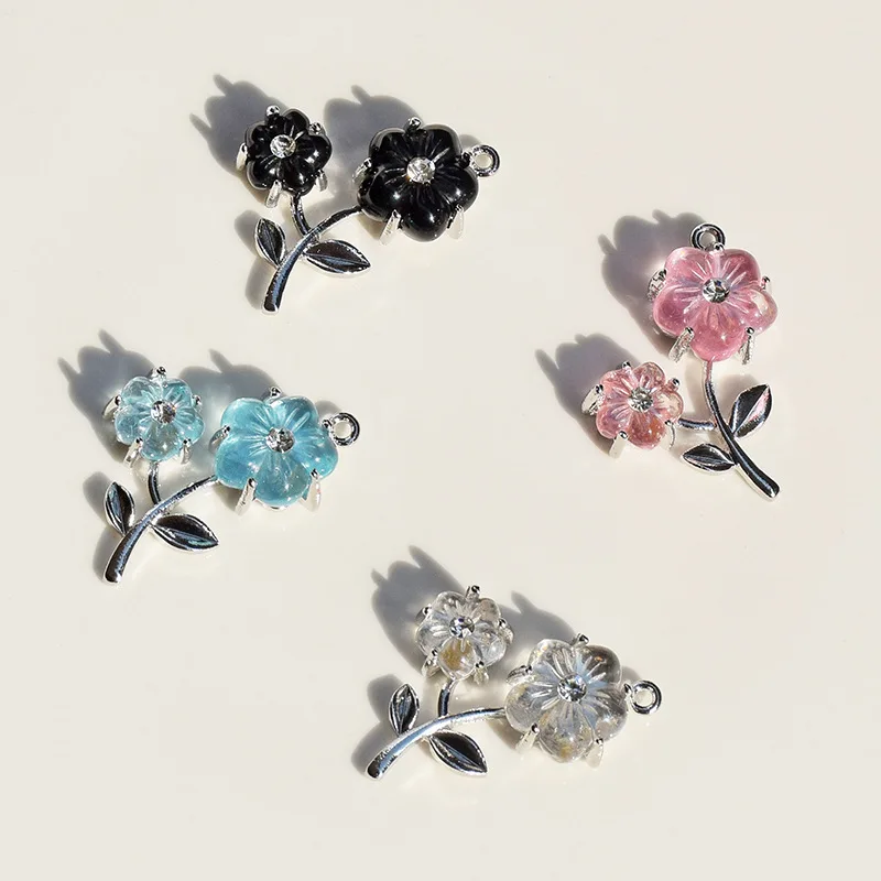 10Pcs Fashion Crystal Flower Charms Alloy Penent For Jewelry Making Diy Bracelet Necklace Earrings Handmade Accessories Supplies