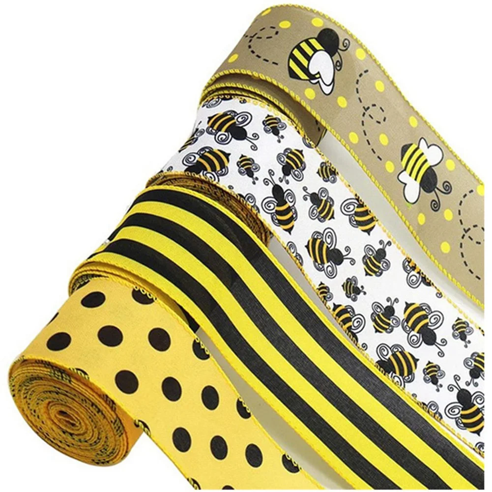 A20I 26 Yards Bee Wired Edge Ribbon 2.5in Wide Hessian Ribbon Crafting Decor 4 Rolls