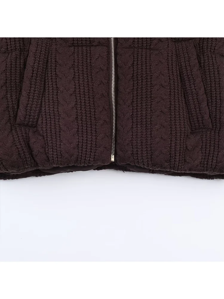 HH Vrouwen Elegante Zakken Gebreide Katoenen Jas Vrouwelijke Casual Effen Rits Capuchon Acht Strand Weven Verdikte Winterjas