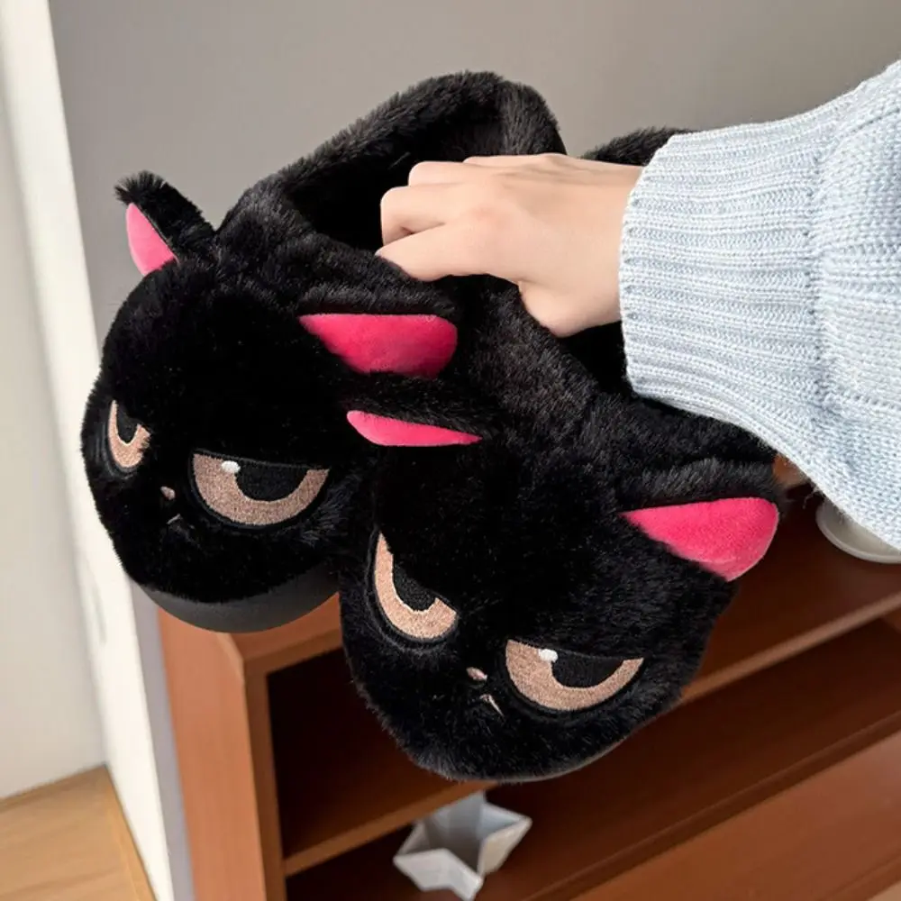 شباشب قطيفة شتوية غير رسمية على شكل قطة ناعمة وسميكة ودافئة من فروي كرتونية لطيفة مضادة للانزلاق أحذية قطنية منزلية داخلية #2