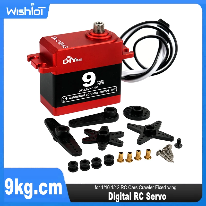 9KG Digital RC Servo Motor 180/270/360° Metal Gear Waterproof Coreless Servos for 1/10 1/12 RC Cars Crawler Fixed-wing TK-09MG