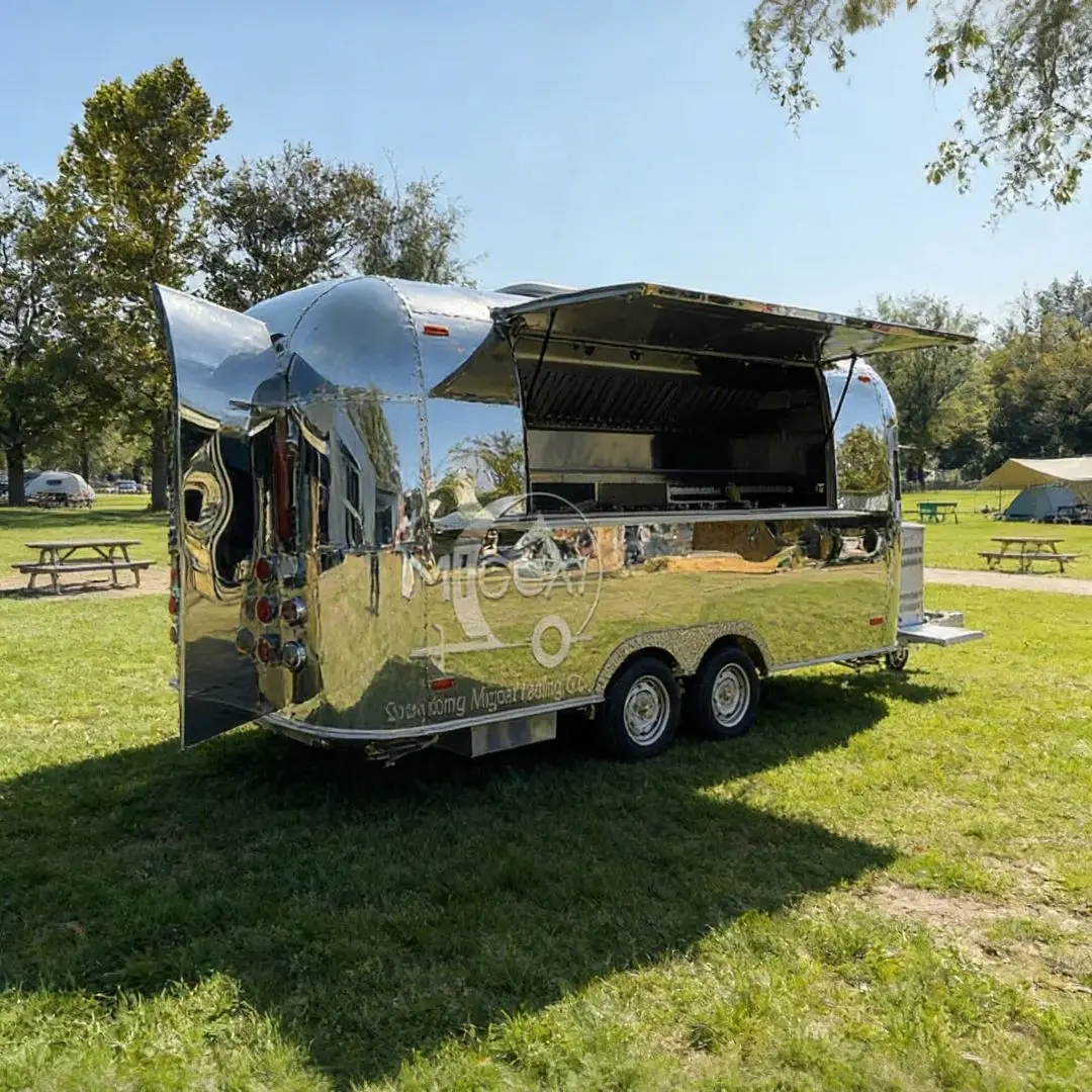 

Mirror Finish Stainless Steel Mobile Food Trailer for Coffee Burger BBQ - Portable Kitchen Truck