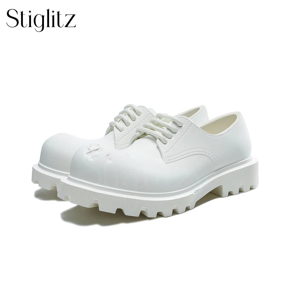 Broken Toe Derby Shoes Exaggerated Big Round Toe Lace-Up Casual Shoes Designer Style Fashion Daily Footwear Black White in Stock