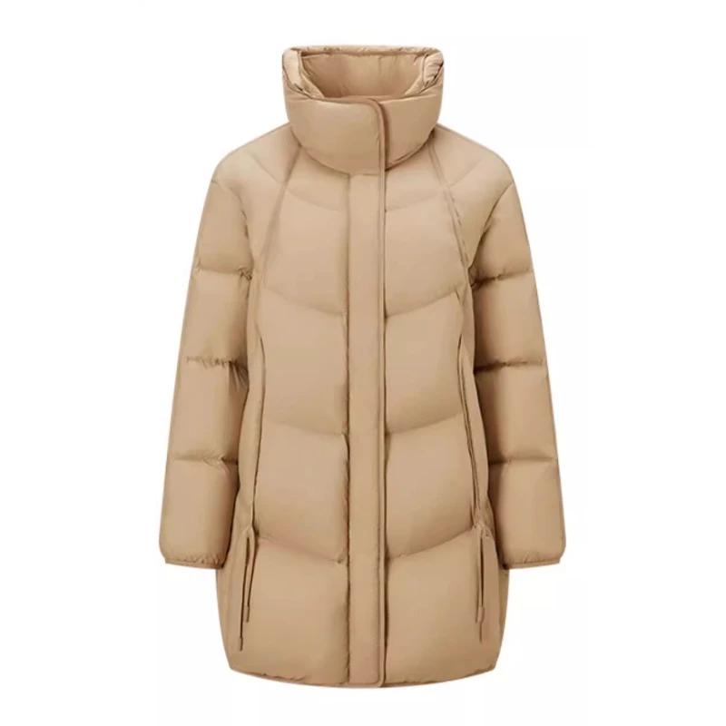 Chericom Mid-Length Puffer Down Jacket with Zippered Placket Elastic Windproof Cuffs Slant Pockets and Insulated Design Y299123Y