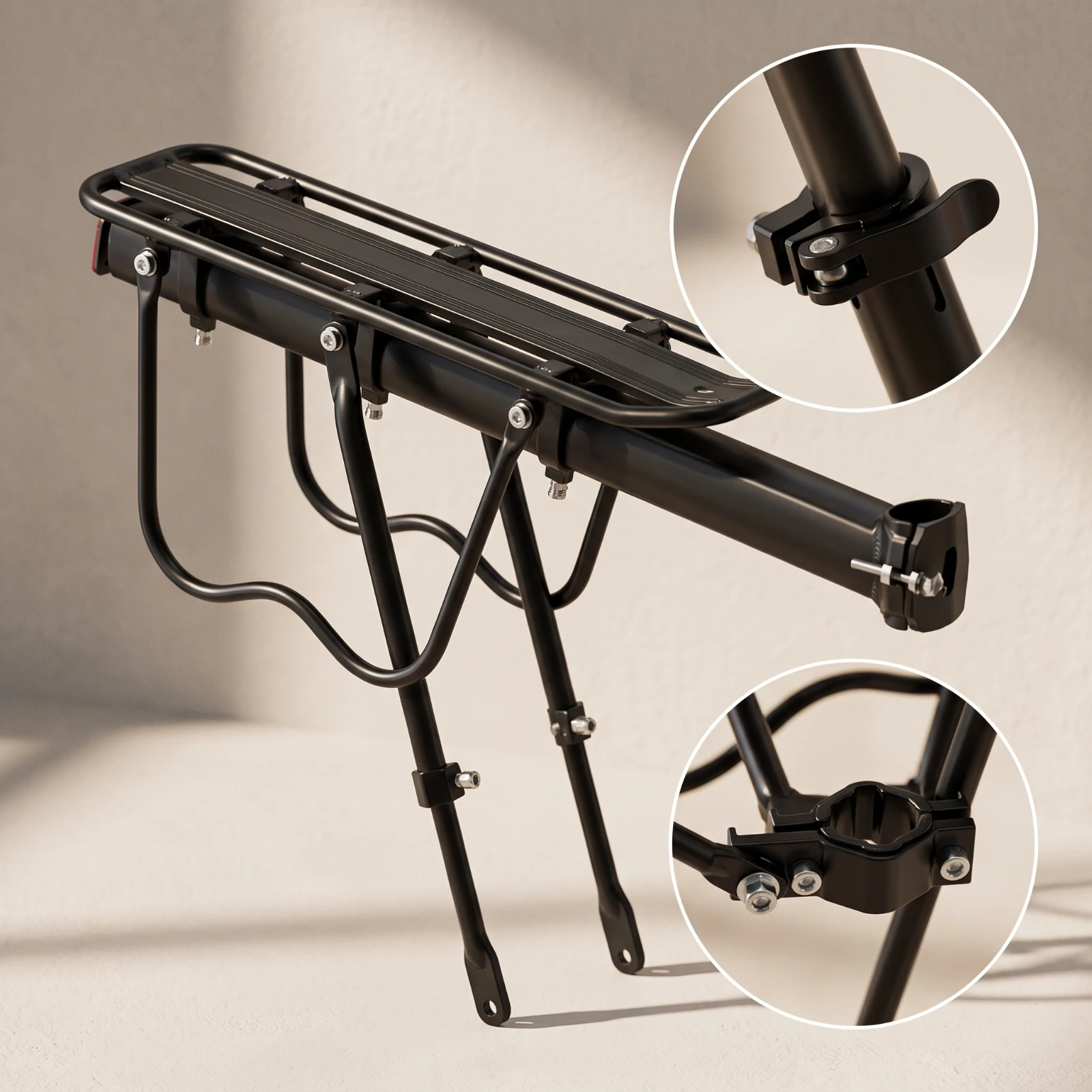 Rear Cargo Rack Lightweight Rear Bike Rack Two-Wheeler Luggage Carrier Quick Install Stable for Commuters, Commuting, Touring