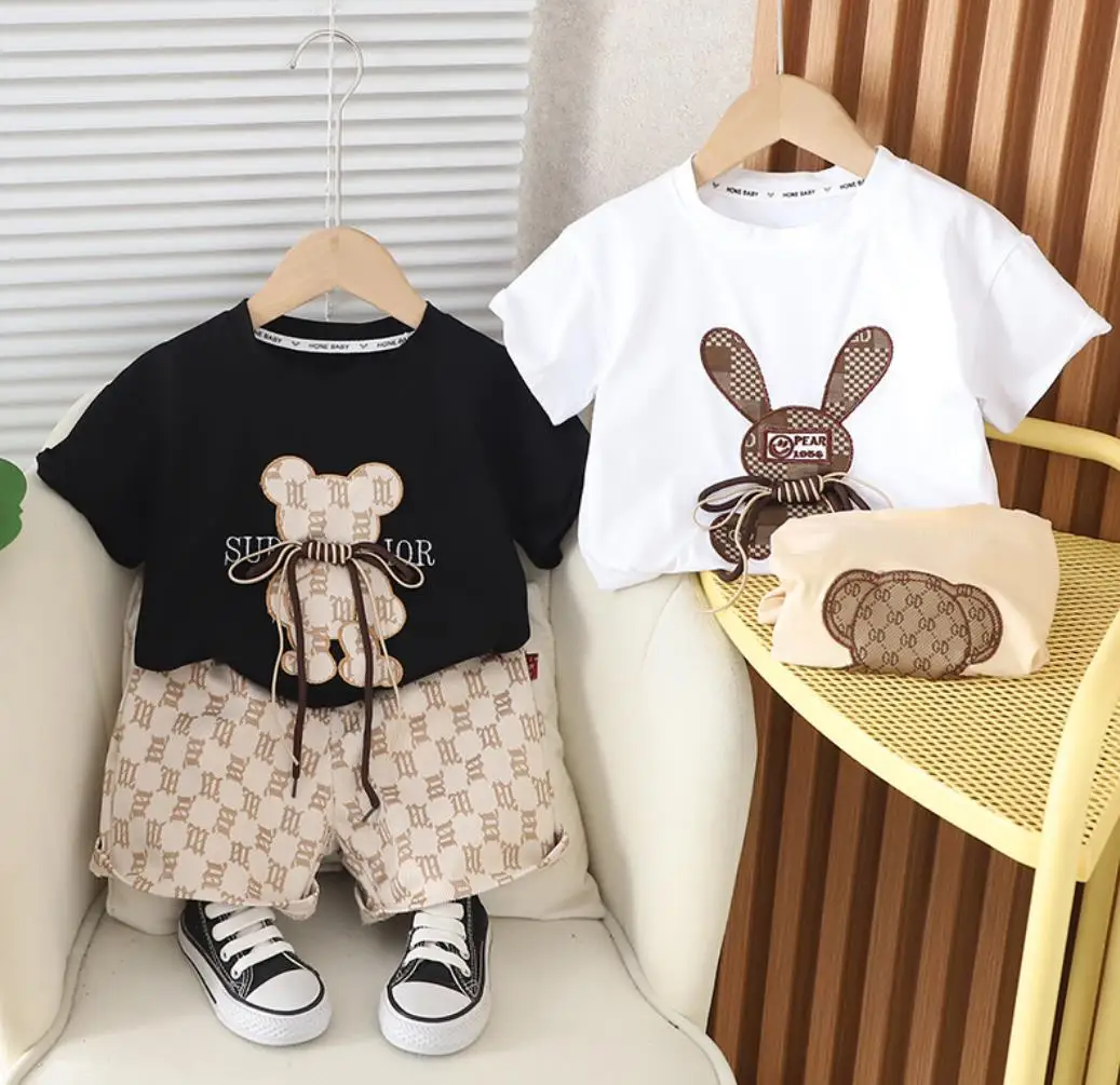 Koreanische Art Baby Kinder Outfits Sommerkleid ung für Jungen Cartoon gedruckt Kurzarm T-Shirts und Shorts zweiteilige Kleinkind-Sets