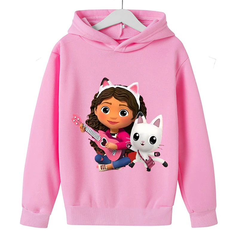 Children Hoodie Tops Boy Girls  Warm Coat Clothing Toddler 3-12 Year Gabbys Dollhouse Anime Print Sweatshirt Spring Red Black