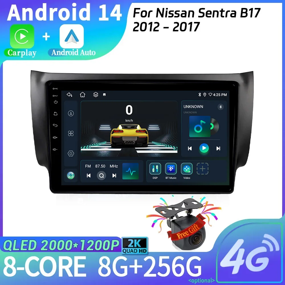 Android 14 Car Radio Multimedia Navigation 2DIN Wireless Carplay Stereo For Nissan Sentra B17 2012 - 2017  Head Unit Screen WIFI