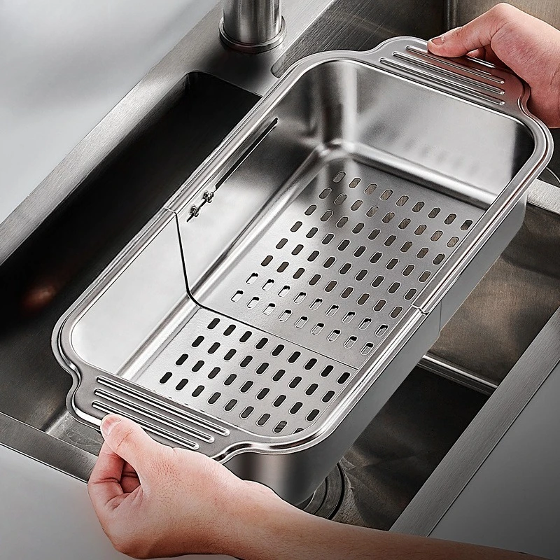 

Drain Basket Sink Household Sink Retractable Italian 304 Stainless Steel Fruit Kitchen Vegetable Basin