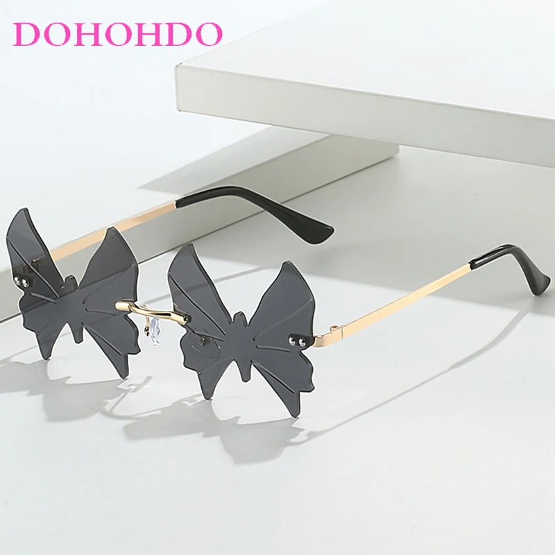 

Popular Metal Rimless Moth Butterfly Women Sunglasses New Fashion Designer Men Eyewear Outdoor Travel Party Female Shades UV400