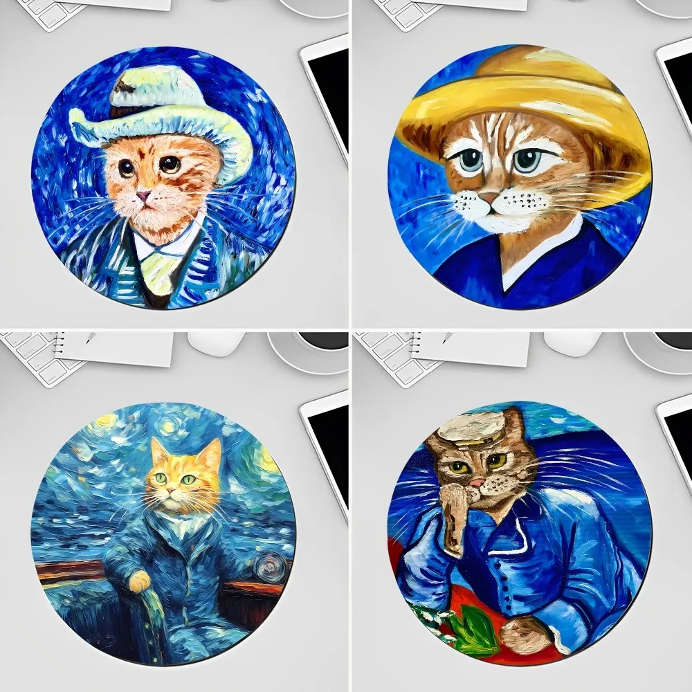 Van Gogh Cat Mousepad Rubber Small Speed Version Game Computer Keyboard Office Table Mat PC Laptop Mouse mat Writing Desk Mats