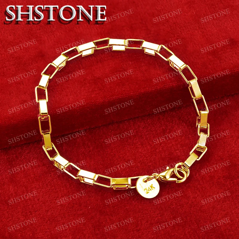 

SHSTONE 18K Gold Square Grid Bracelet For Woman Men Fashion Jewelry Hand Chain Engagement Bangles Wedding Party Birthday Gift