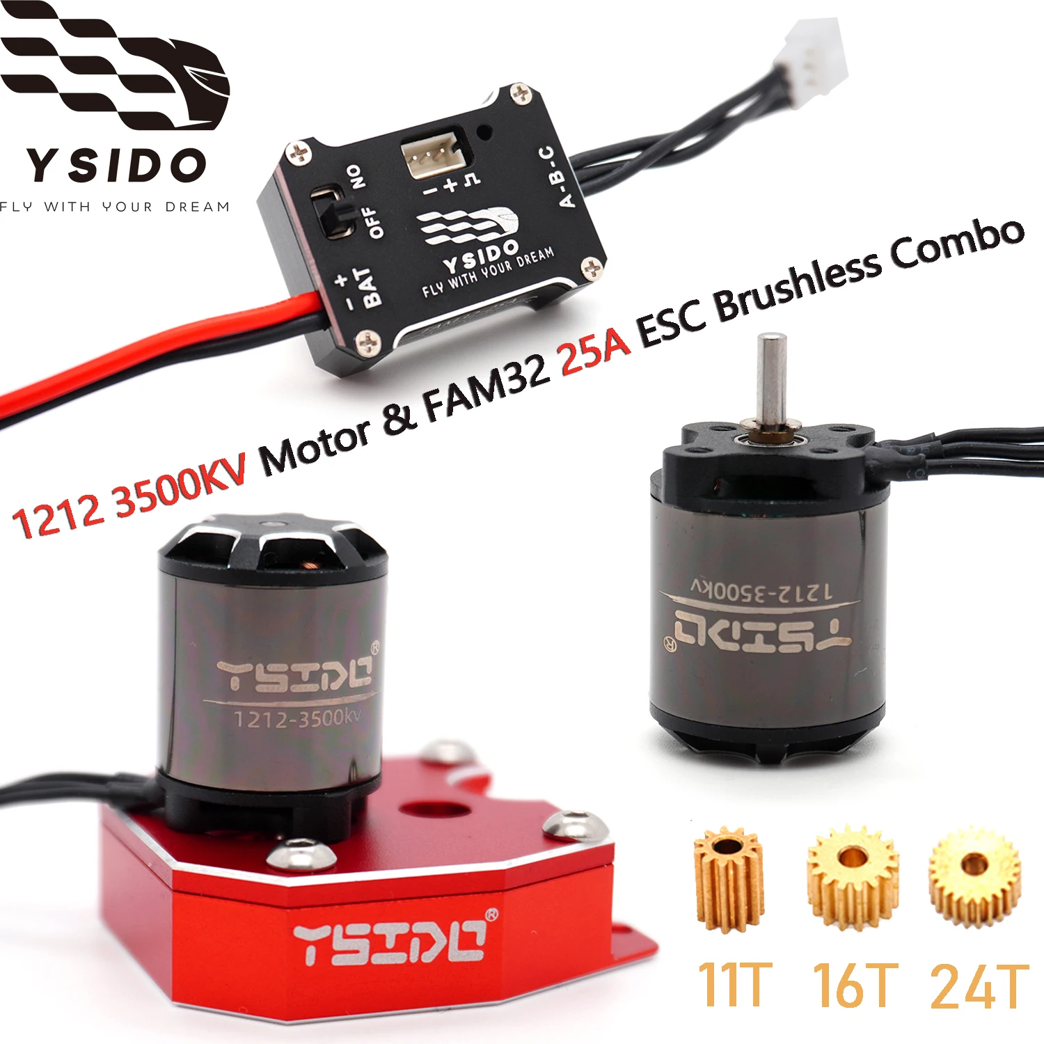 1212 3500KV Motor & FAM32 25A ESC Brushless Combo with 11T/16T/24T Gear for TRX4M SCX24 FMS FCX18 FCX24 1/18 1/24 RC Crawler Car