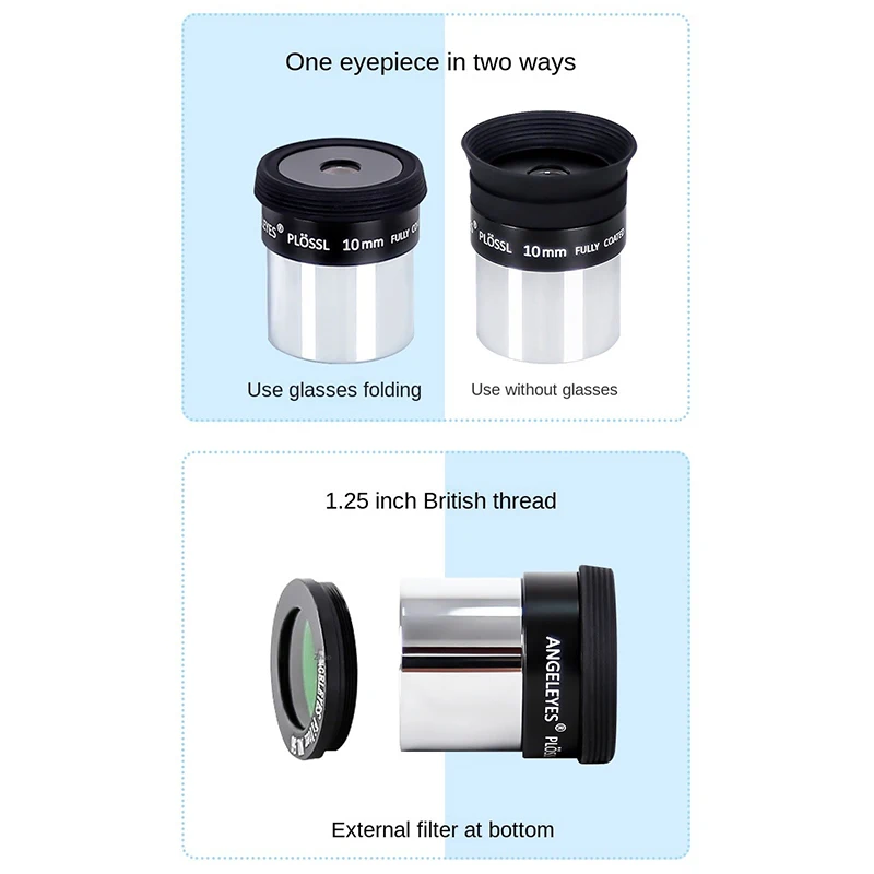 PL10mm Telescope Eyepiece 1.25 Lens Multi-Coated With Threads For External Filters Astronomy Accessory Eyepieces