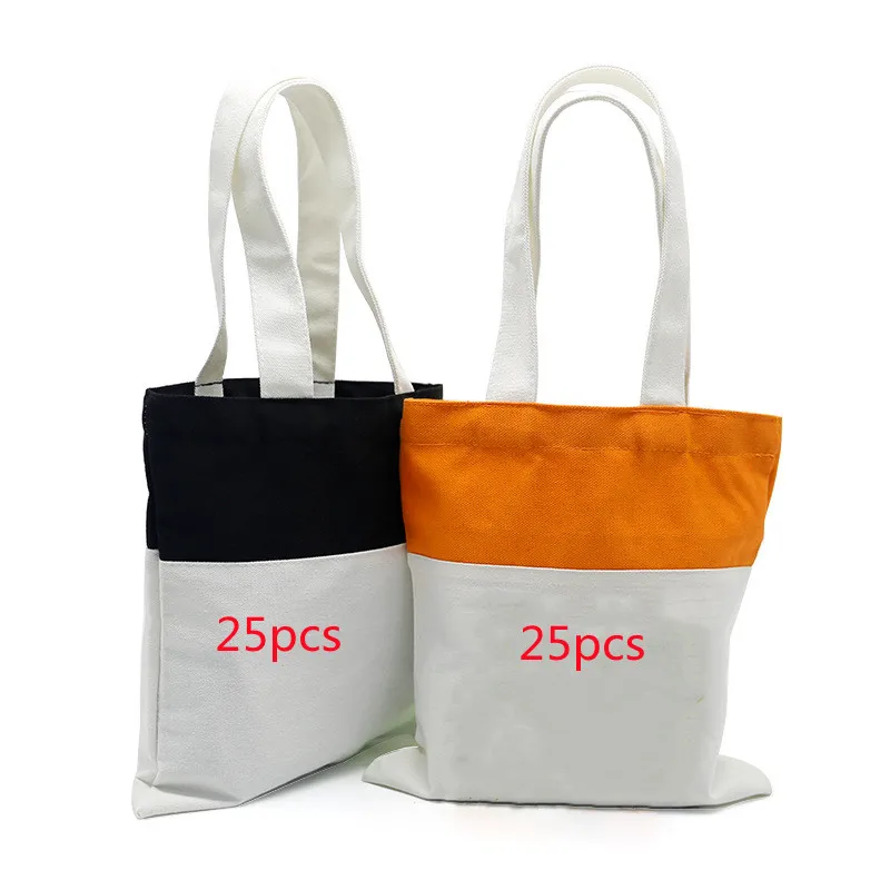 

50pcs Pack 10Inch Sublimation White Blank Canvas Halloween Tote Bag Candy Bag for Kids Hu