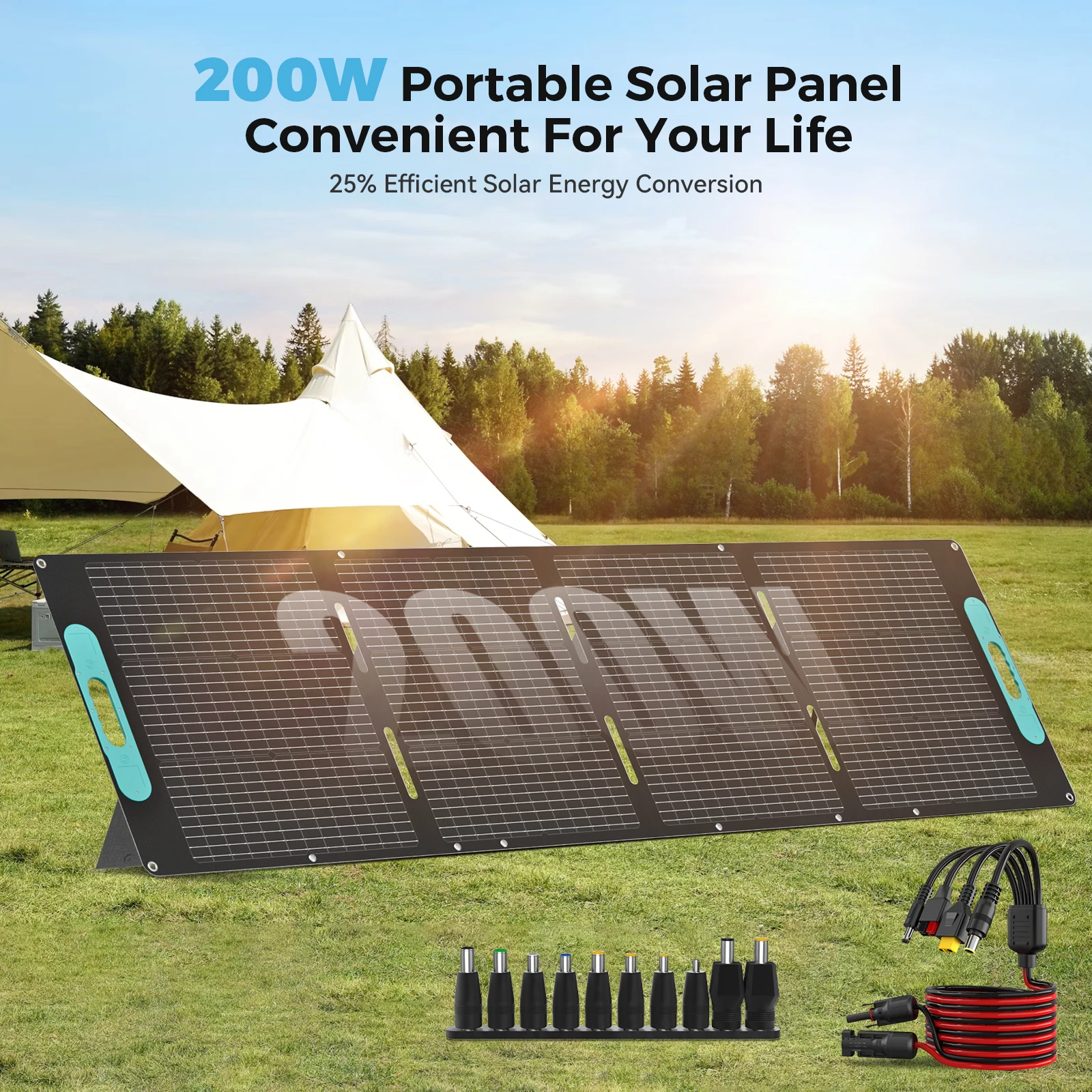 RVPOZWER 200W Foldable Solar Panel ETFE IP67 Waterproof 25% Efficiency Portable PV Adjustable Bracket MC4 for RV Camper Camping Off Grid
