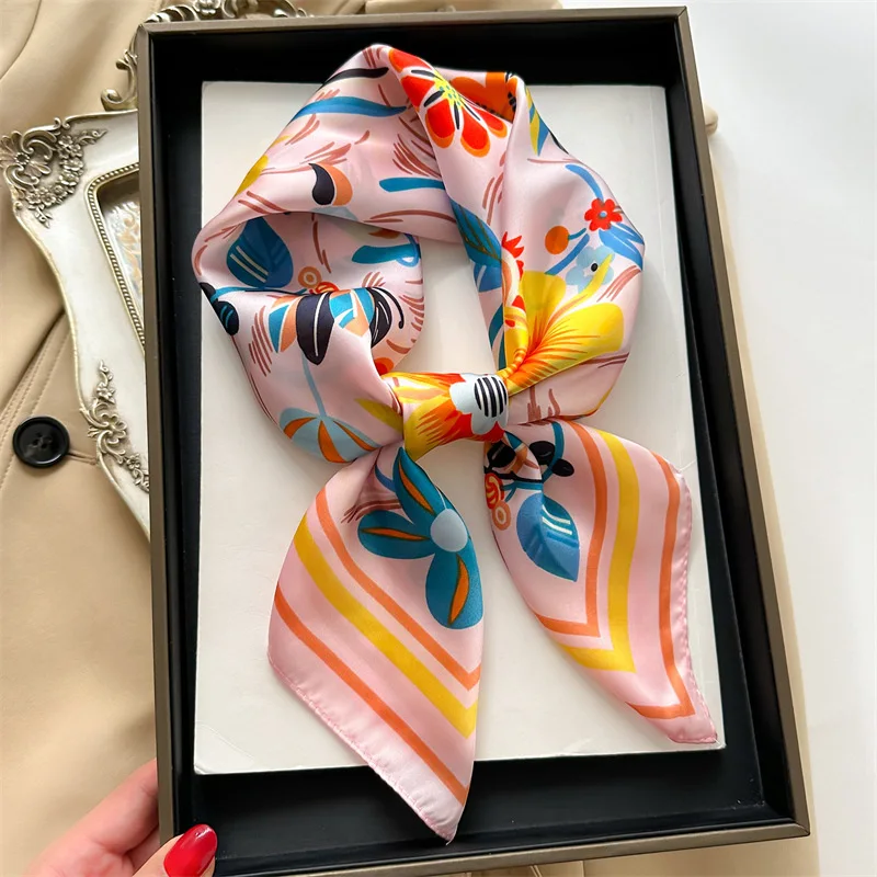 Luxury Brand 2024 Silk Square Scarf Women Neck Hair Tie Band Beach Hijab Kerchief Head Headbands Bandana Female Foulard 70cm