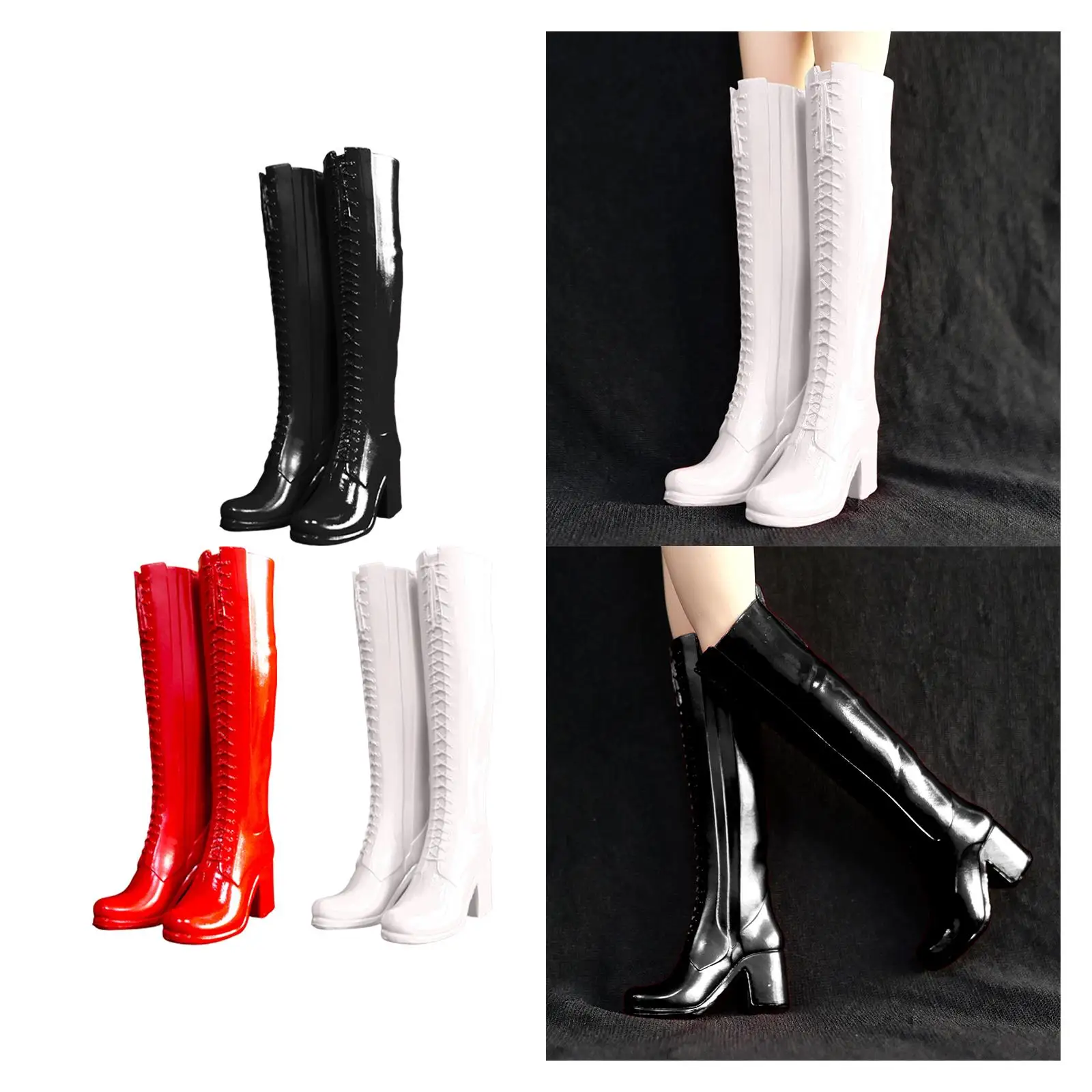 

1/6 Scale Action Figure Boots Fashion Round Toe Doll Shoes High Heel Tall Footwear for