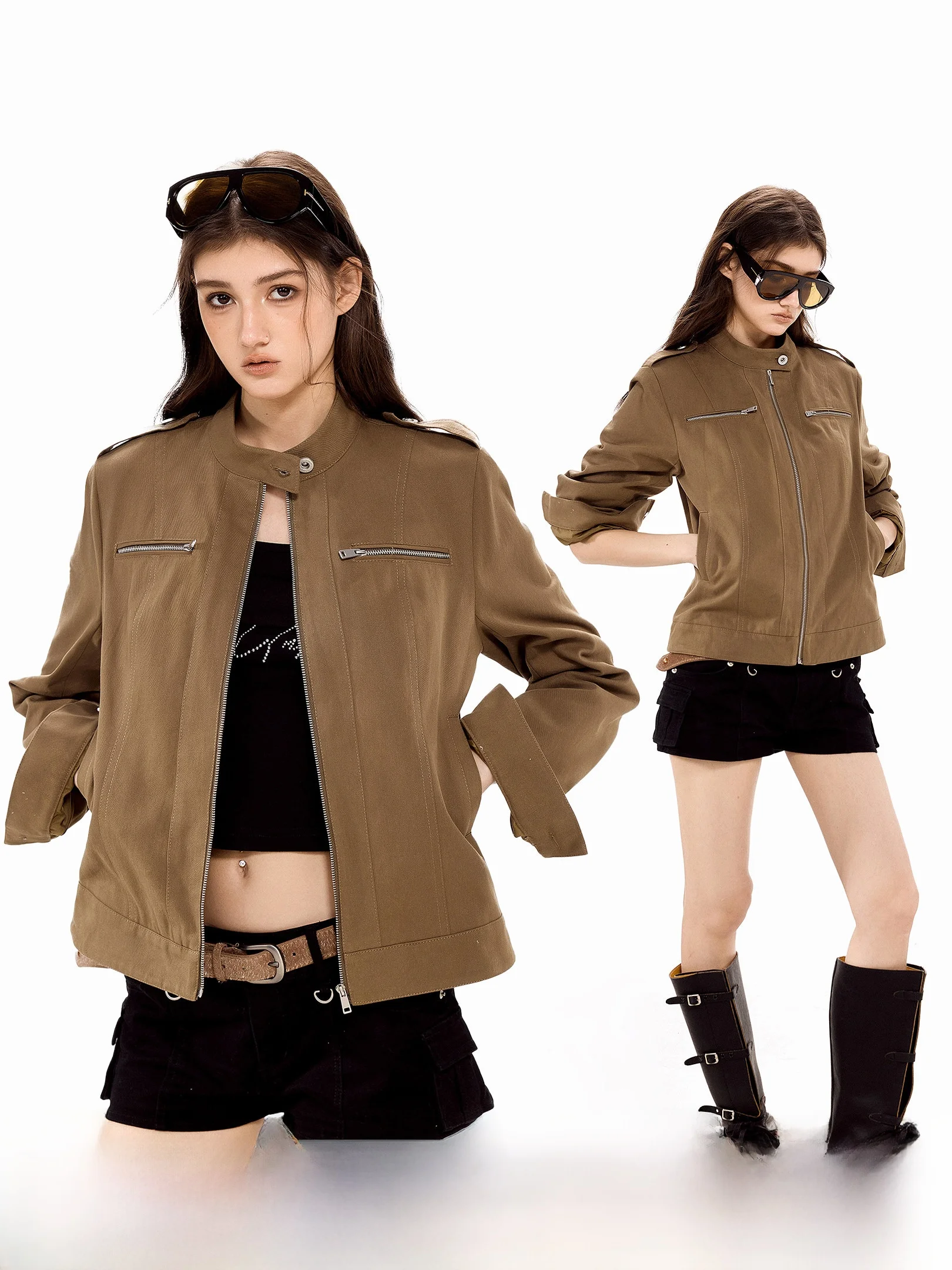 

Женская весенняя новинка: повседневная рабочая кофта в американском ретро-стиле с круглым вырезом, на молнии, с длинными рукавами, из хлопка, приталенного кроя.