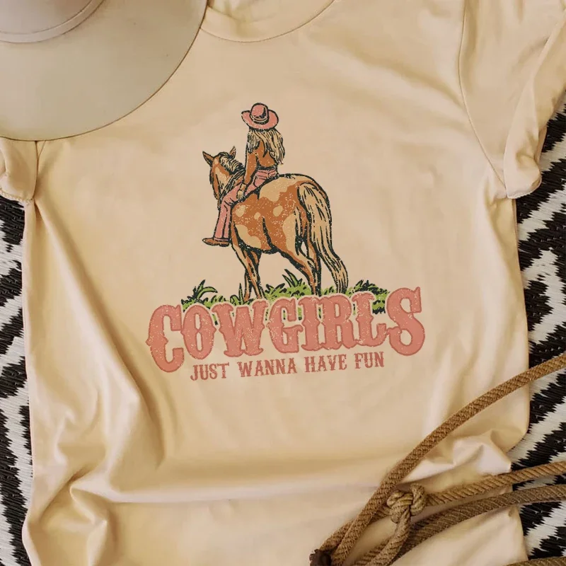 Fun Cowgirls Retro Country Western Graphic Tees Women Horse Rodeo Vintage Tshirt Cowgirl Summer Loose Cute T-Shirt Top