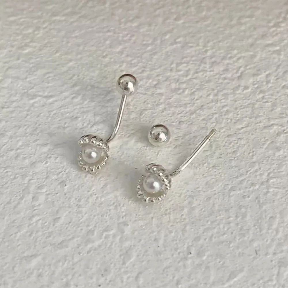 Niche Luxury 925 Silver Needle Pearl Shell Bead Screw Stud Earrings For Women Party Cute Fashion Jewelry Accessible