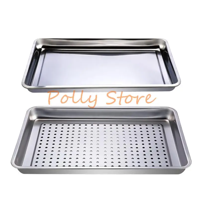1Pc 201 Stainless Steel Steamed Plate Steamed Rice 30x40cm With Holes And No Holes Steaming Box Accessories