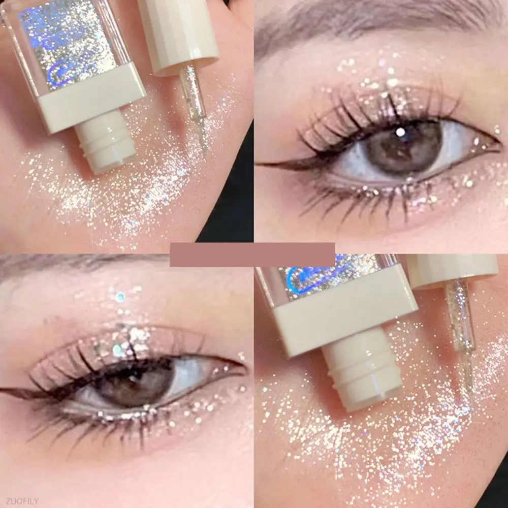 Mini pędzelek do makijażu, rozświetlacz, cień do powiek z brokatem, płynny cień do powiek, brokat do oczu, żel do twarzy z efektem shimmer