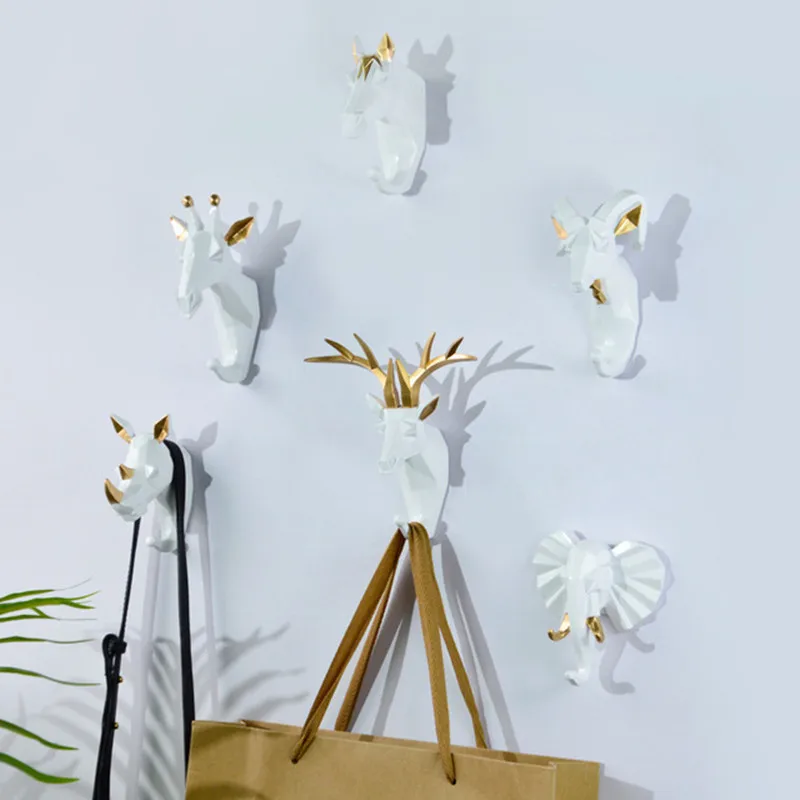 1pc Hanging Hook Animal Head Decorative Hook Deer Elephant Unicorn Rhinoceros Hanger Hook Keys Clothes Hat Wall Decoration Rack