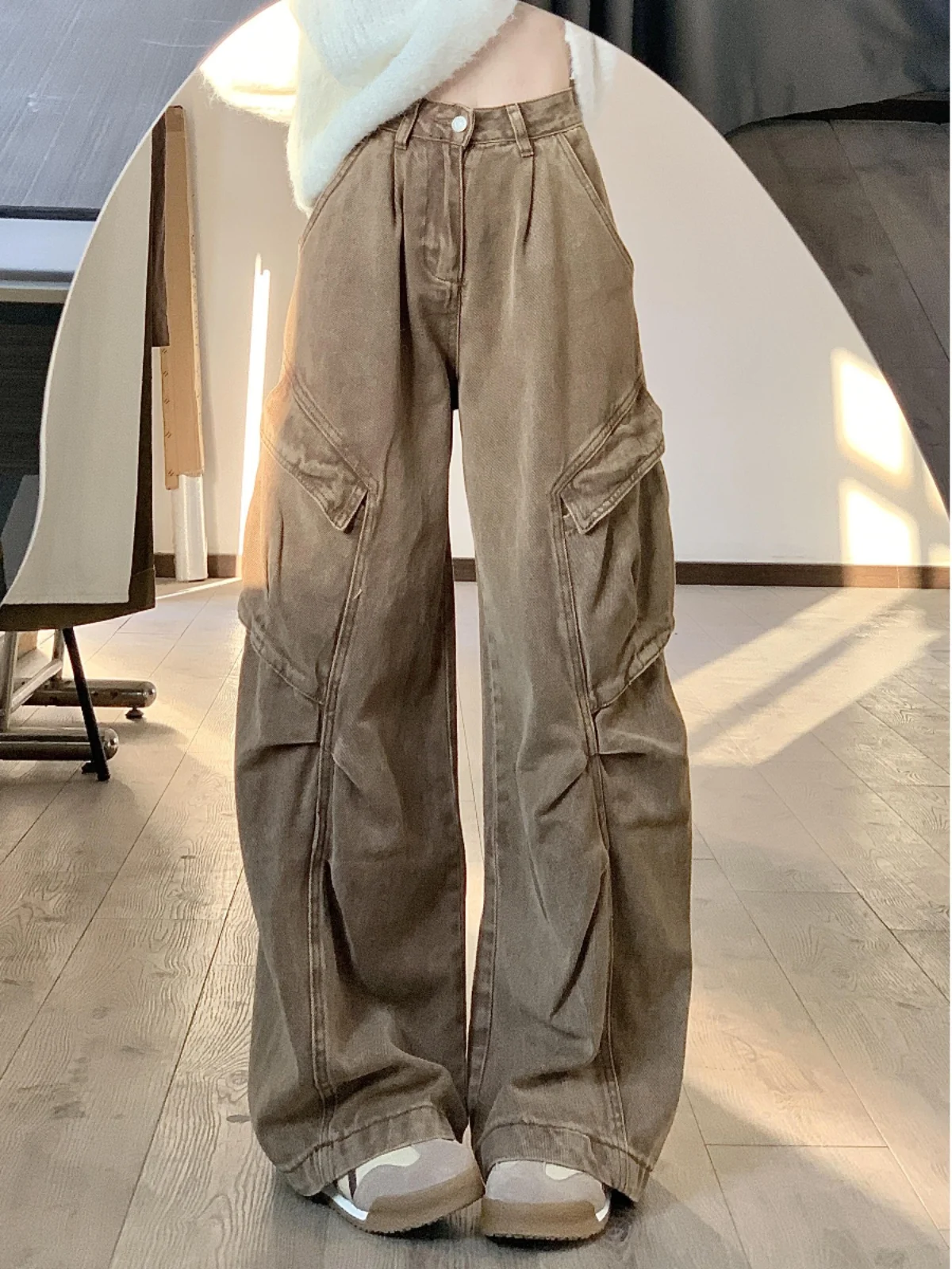 Spring Women Khaki Y2k Cargo Jeans Baggy Harajuku 90s Aesthetic Denim Trousers Vintage Jean Pants Japanese Style Trashy Clothes