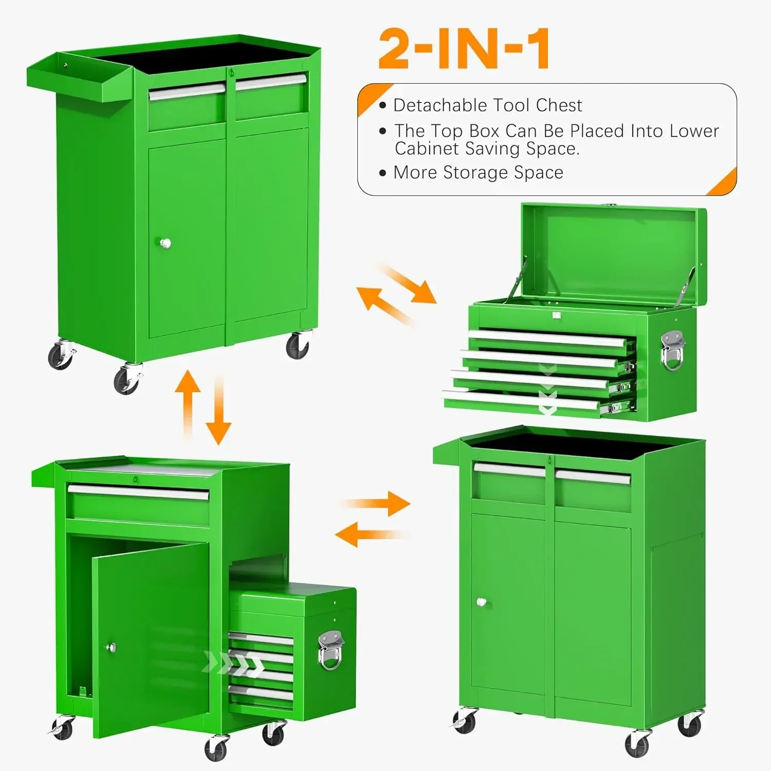 Bestseller 5-Drawer Rolling Tool Chest مع صندوق أدوات علوي قابل للفصل، عجلات عالمية قابلة للقفل، صندوق أدوات معدني لأعمال المرآب #4