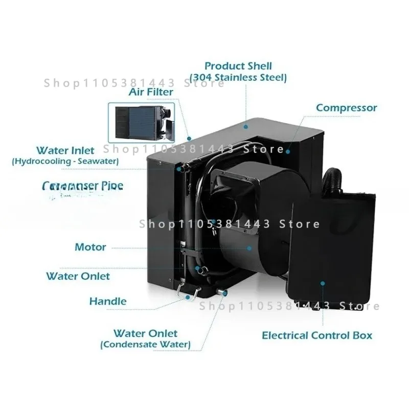 9000BTU Mar-ine A-ir Conditioner 12V-230V Self Contained Boat Conditioning Water Cooled Evaporative