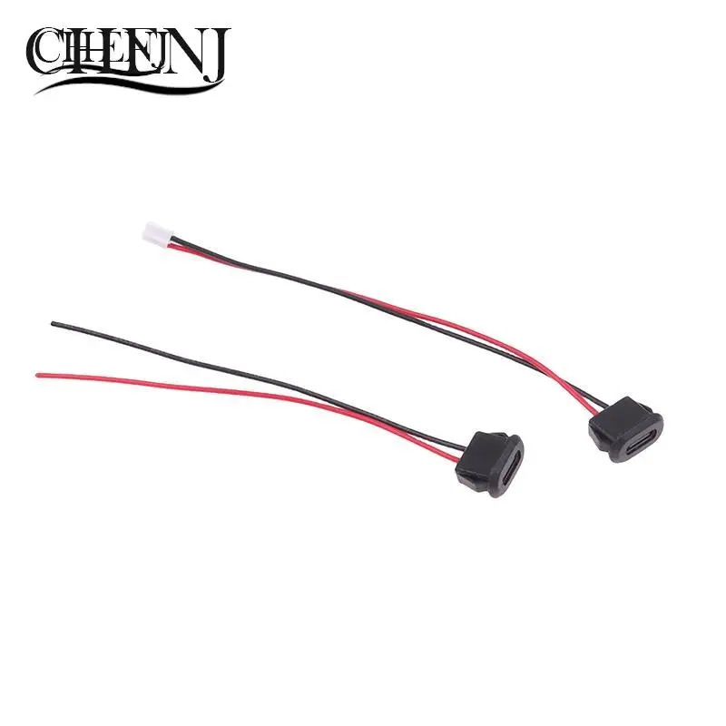 2Pcs USB Connector Type-C Waterproof 2P Female With Terminal 3A High Current Fast Type-C Charging Jack Port With Welding Wire