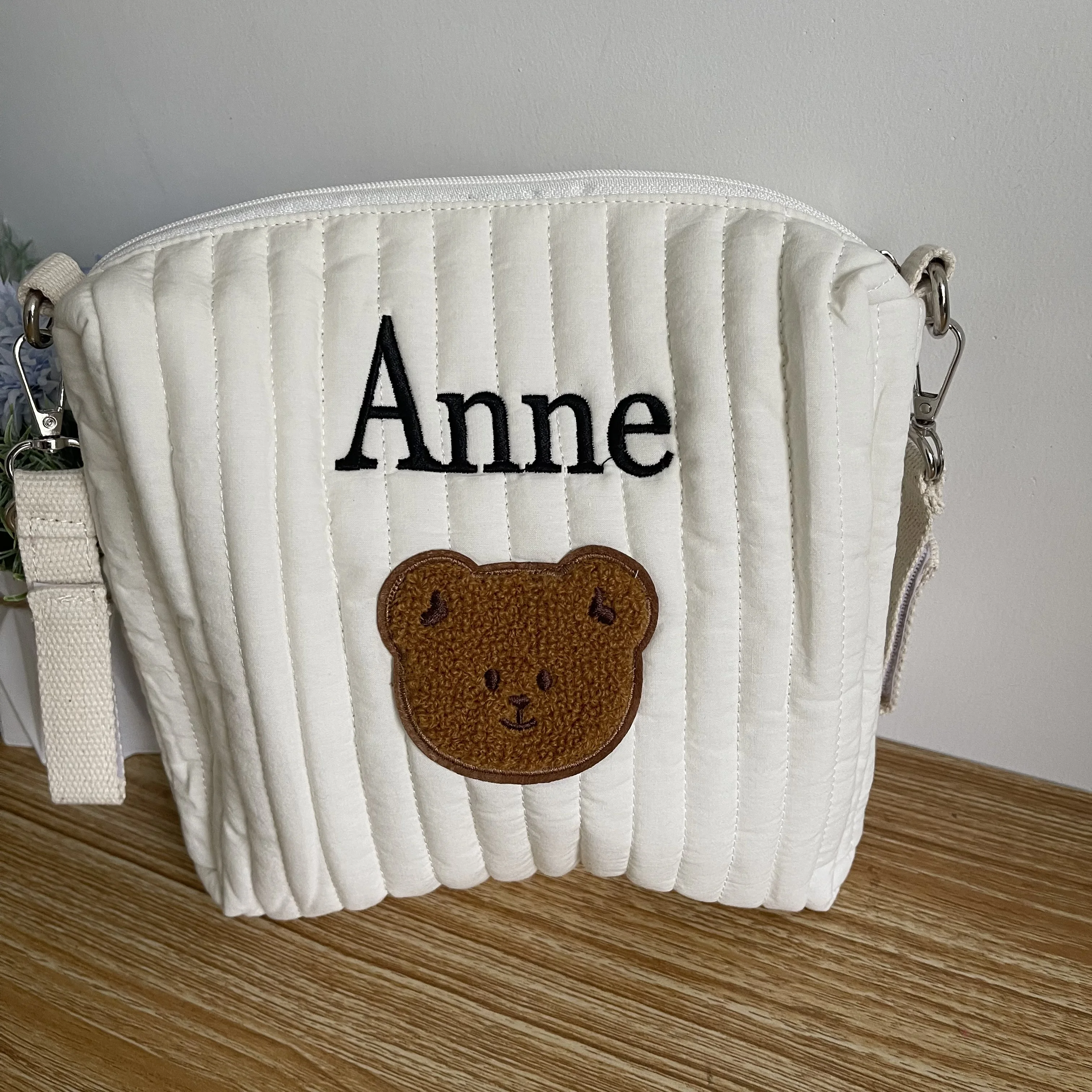 Embroidered Name Mommy Bag Personalized Multifunctional Cute Bear Diaper Storage Bag Outdoor Baby Stroller Hanging Bag Handbags