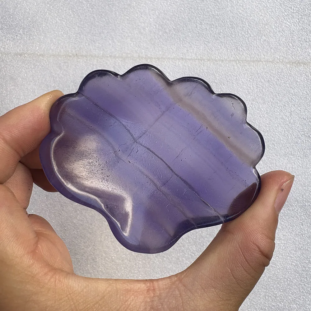 Natural Fluorite Scallop Shell Figurine - 7.5cm Hand-Carved Crystal Sea Creature Statue for Collectible Decor