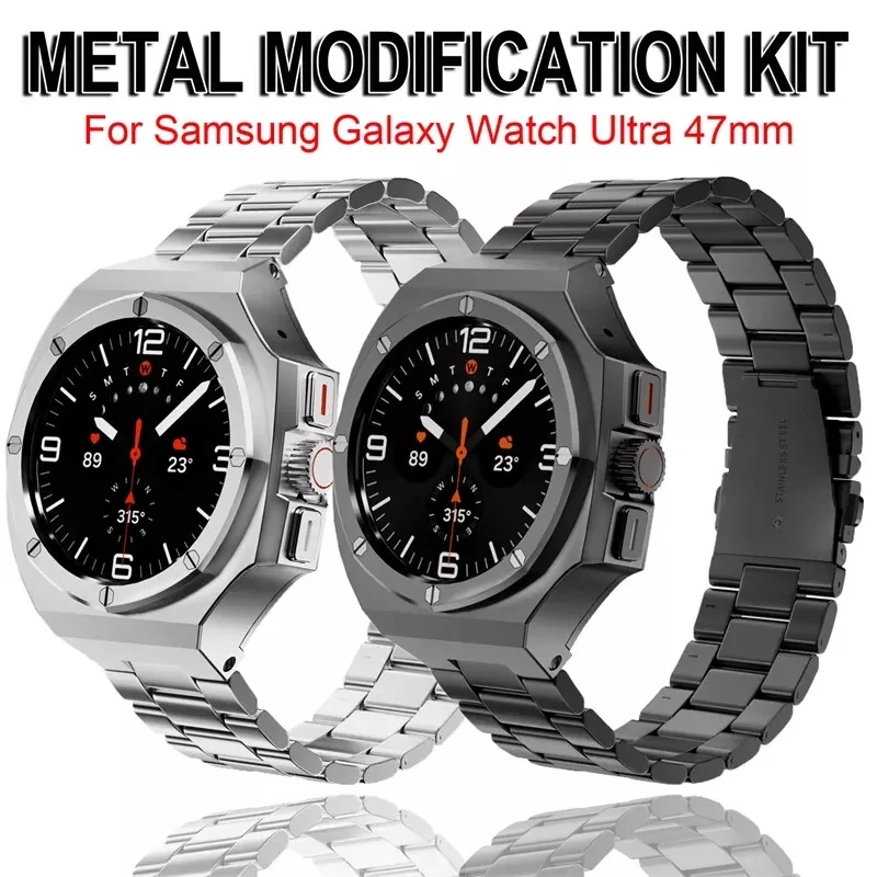 

For Samsung Galaxy Watch 7 Ultra 47mm Stainless Steel AP Mod Kit Set Protective Case Band Strap