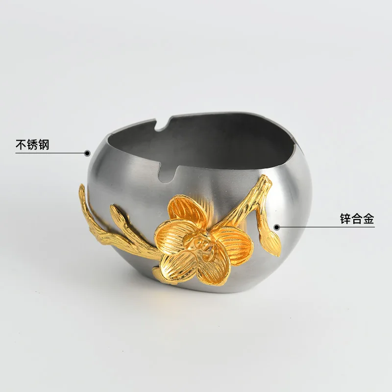 Nordic light luxury stainless steel ashtray household coffee table office high-grade anti-fly ash flower decoration ornament