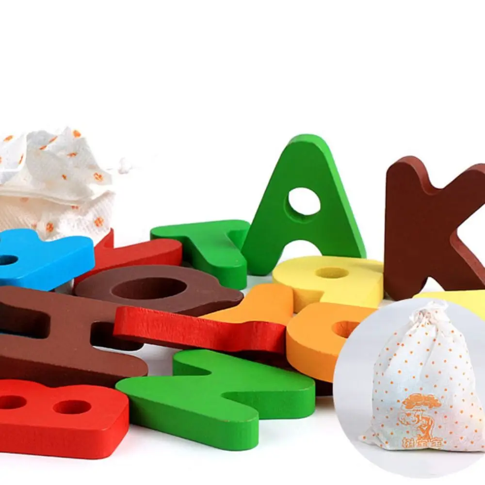 26文字のカラフルな木製文字フラッシュカード、パターンスペル練習、英語アルファベットパズルゲーム、両面パズル