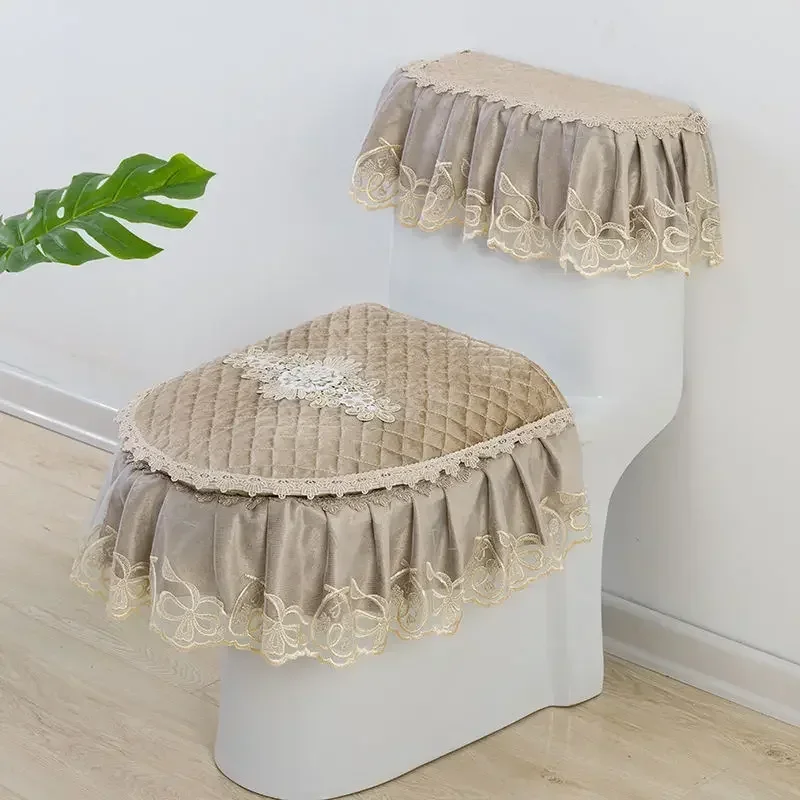 

4-сезонная фиолетовая подушка для унитаза с бархатным кружевным краем, набор из 3 предметов, подушка для сиденья, чехол на молнии