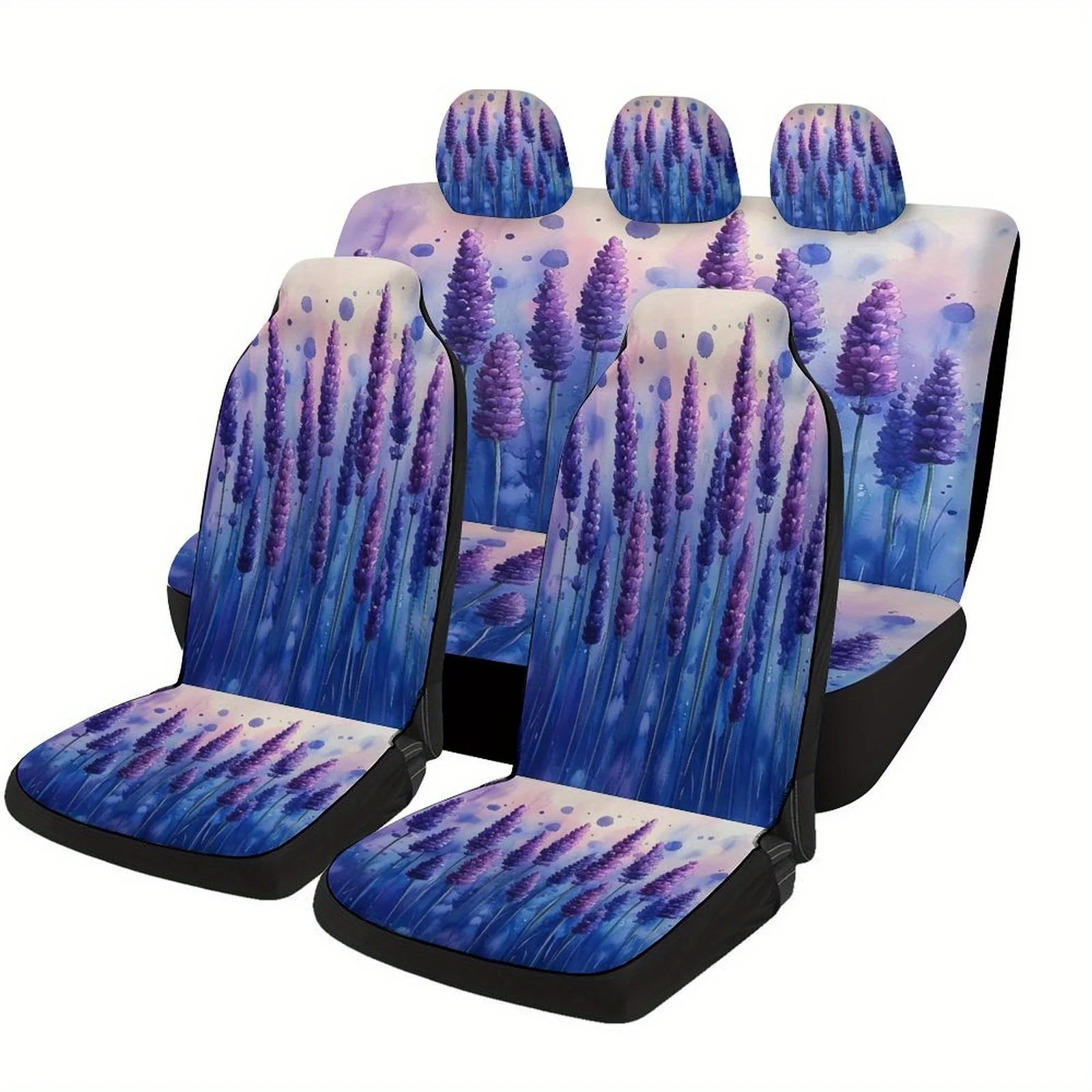Lavender Field Themed Car Seat Covers Set For Most Cars, Fashionable Comfortable Decorative Car Seat Protector Covers Full Set,