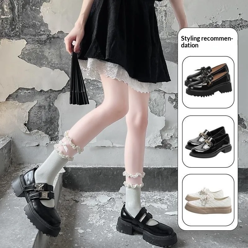 1Pair Women's Summer Spring Autumn Shoe Insoles White Lolita Lace Shoe Insoles Black Jk Bow Sweet Ankle Shoe Insoles Sweet