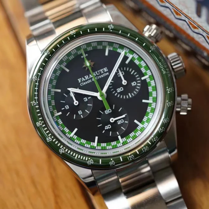 FARASUTE Men Chronograph Watch 39mm Automatic Mechanical Wristwatch Luminous Sapphire Mirror 10ATM Waterproof Dandong 4801 Sport