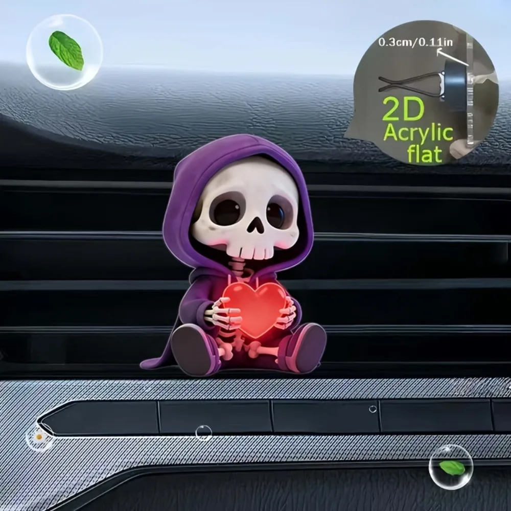 2D Flat Acrylic Halloween Skeleton Embracing Red Heart Car Aroma Diffuser Stone Car Air Outlet Decoration Car Interior Accessory