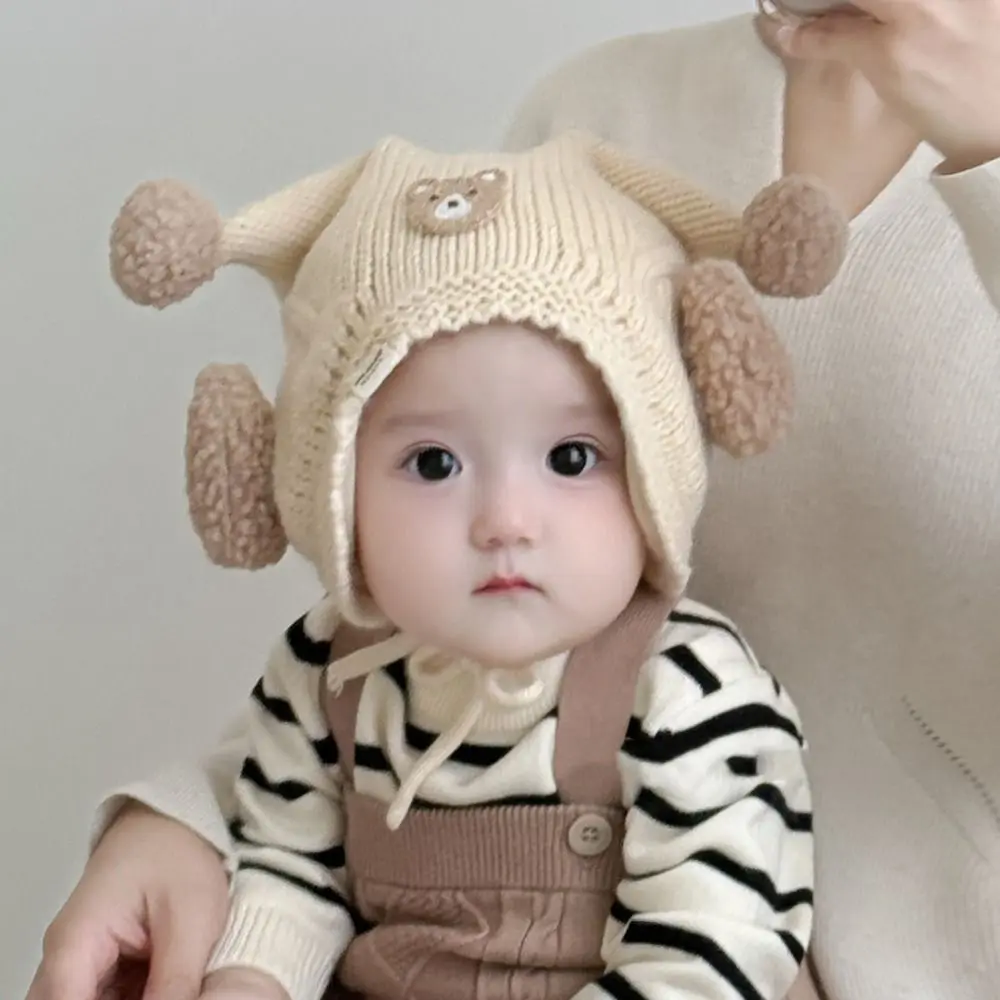 

Cute Winter Baby Crochet Hat Breathable 6-24 Months Toddler's Plush Knitted Hat Thermal Solid Color Kids Ear Protection Hat