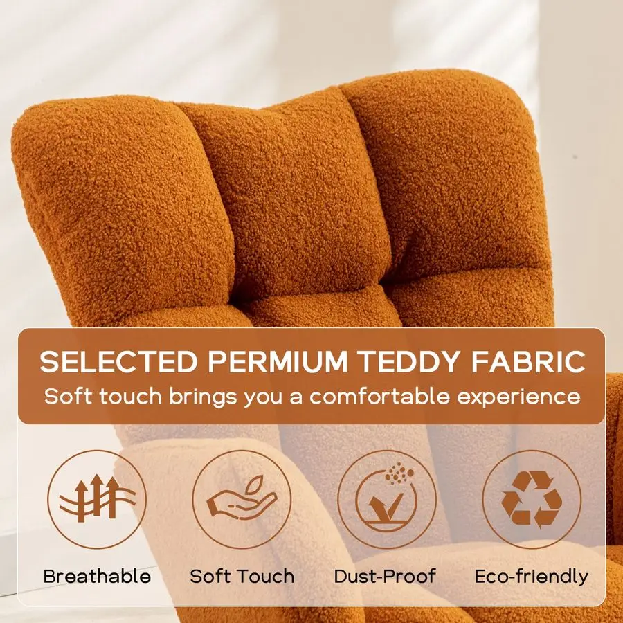 Nursery Rocking Chair, Upholstered Glider Chair with High Backrest, Rocker Accent Armchair with Solid Wood Legs for Nursery Bedr